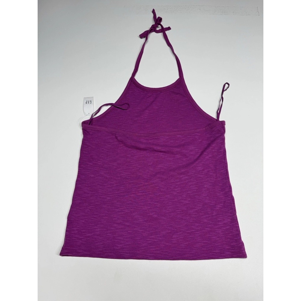 Gap  Tie Neck Open Back Halter Tank Top Burnout Ribbed T Shirt Large Purple - Picture 9 of 9